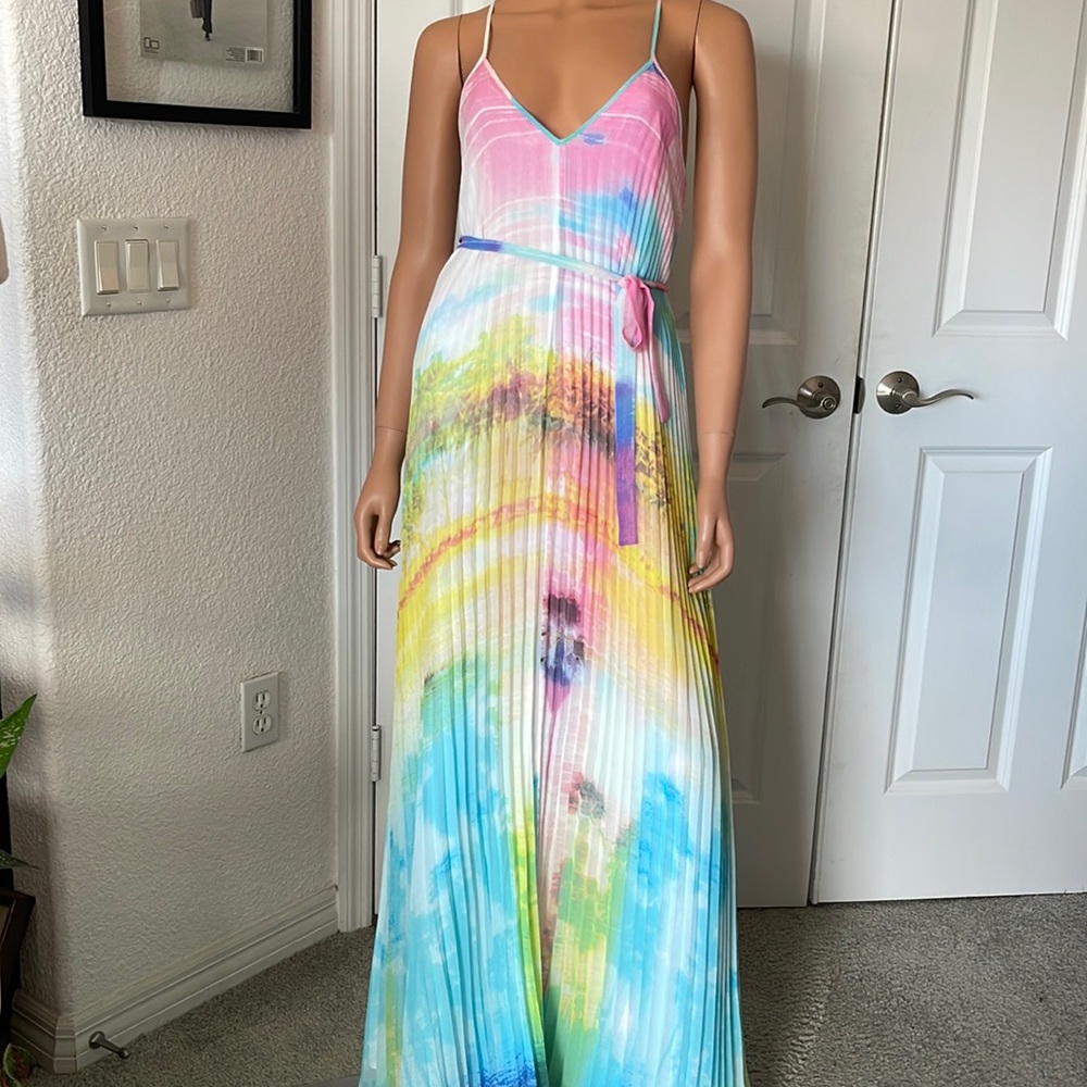NWOT VICTORIA’S SECRET WATERCOLOR KNIFE PLEATED MAXI DRESS. Size S/P. GORGEOUS!
